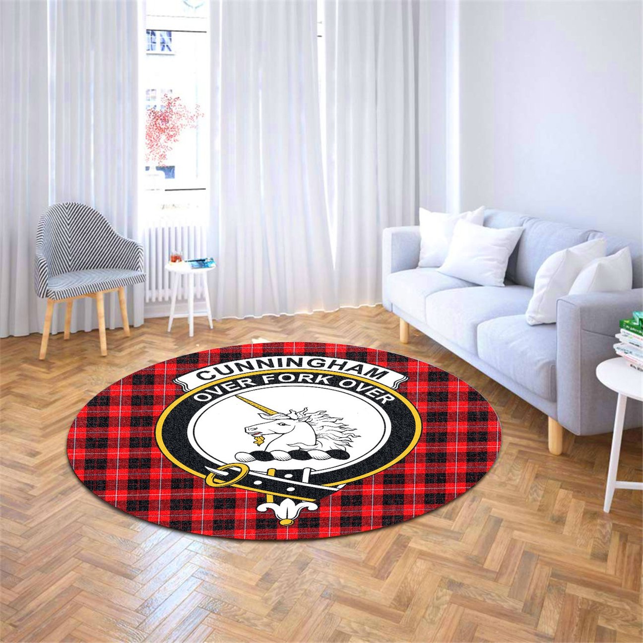 Cunningham Modern Tartan Crest Round Rug