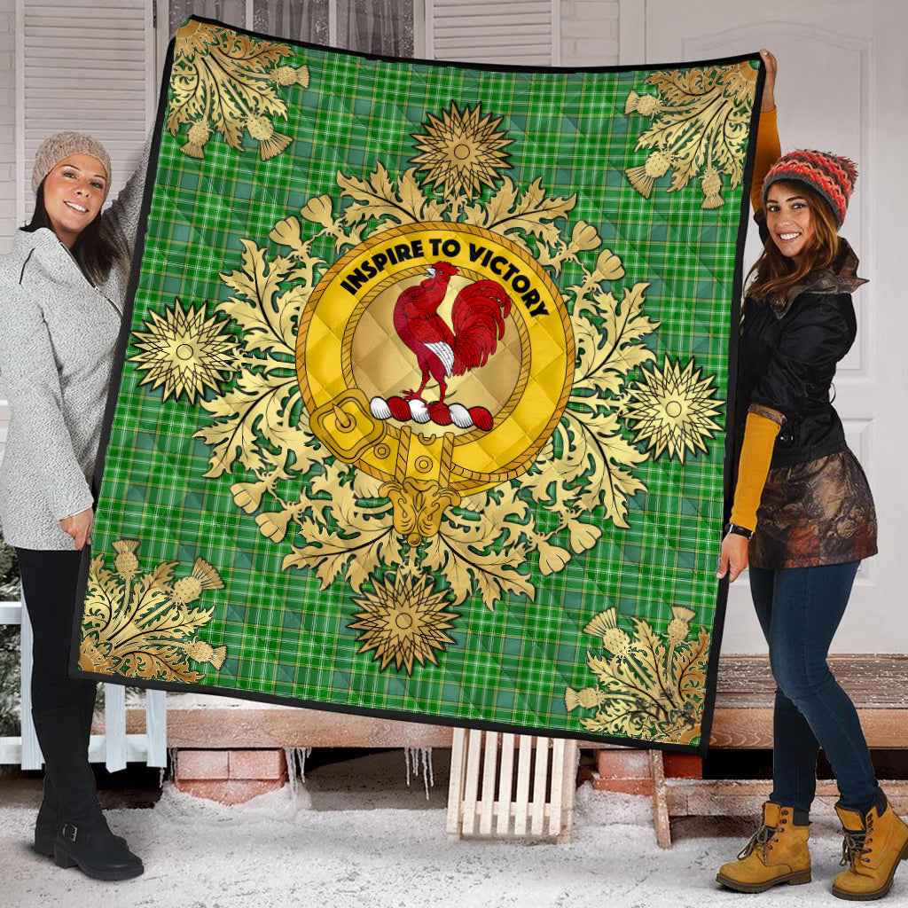 Currie Tartan Crest Premium Quilt - Gold Thistle Style