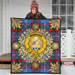 Dalmahoy Tartan Crest Premium Quilt - Gold Thistle Style