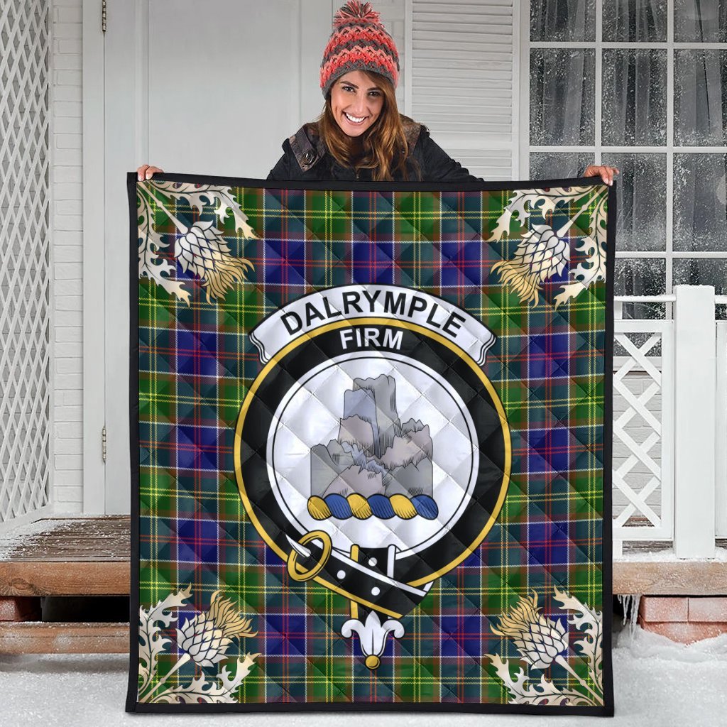 Dalrymple Tartan Crest Premium Quilt - Gold Thistle Style