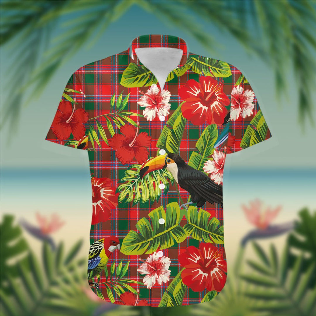 Dalziel Tartan Hawaiian Shirt Hibiscus, Coconut, Parrot, Pineapple - Tropical Garden Shirt