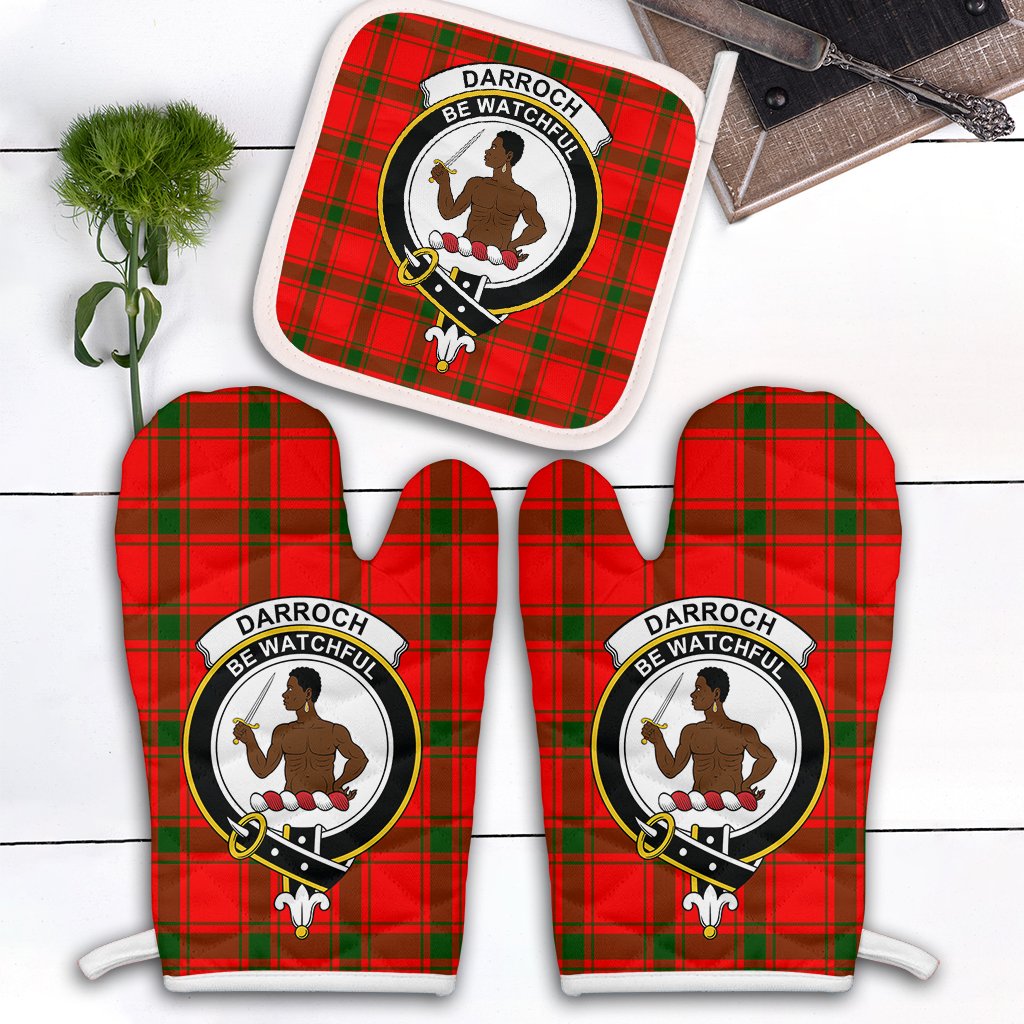 Darroch Tartan Crest Oven Mitt And Pot Holder (2 Oven Mitts + 1 Pot Holder)