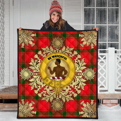 Darroch Tartan Crest Premium Quilt - Gold Thistle Style