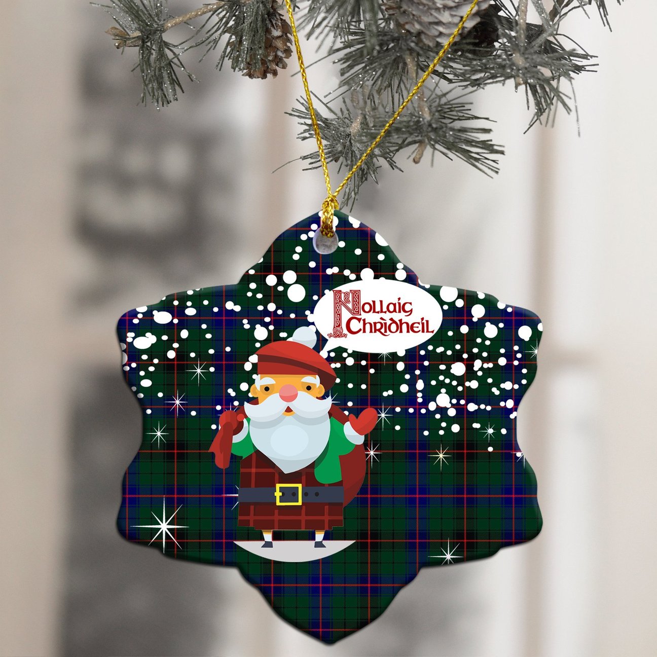 Davidson Modern Tartan Christmas Ceramic Ornament - Santa Style