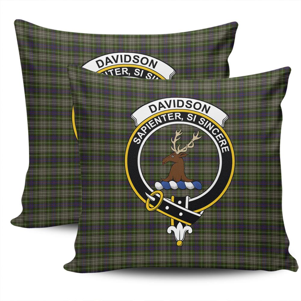 Scottish Davidson Tulloch Dress Tartan Crest Pillow Cover - Tartan Cushion Cover