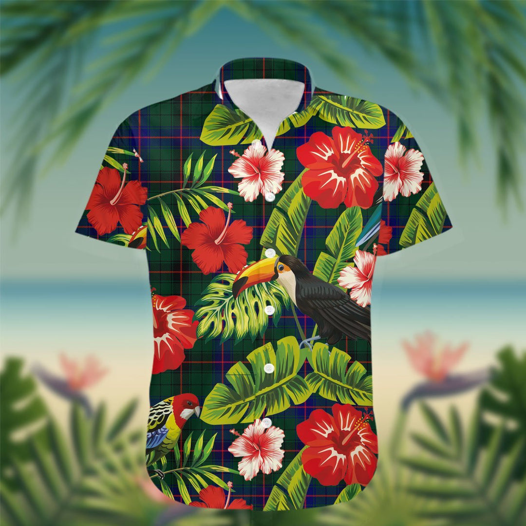 Davidson Tartan Hawaiian Shirt Hibiscus, Coconut, Parrot, Pineapple - Tropical Garden Shirt