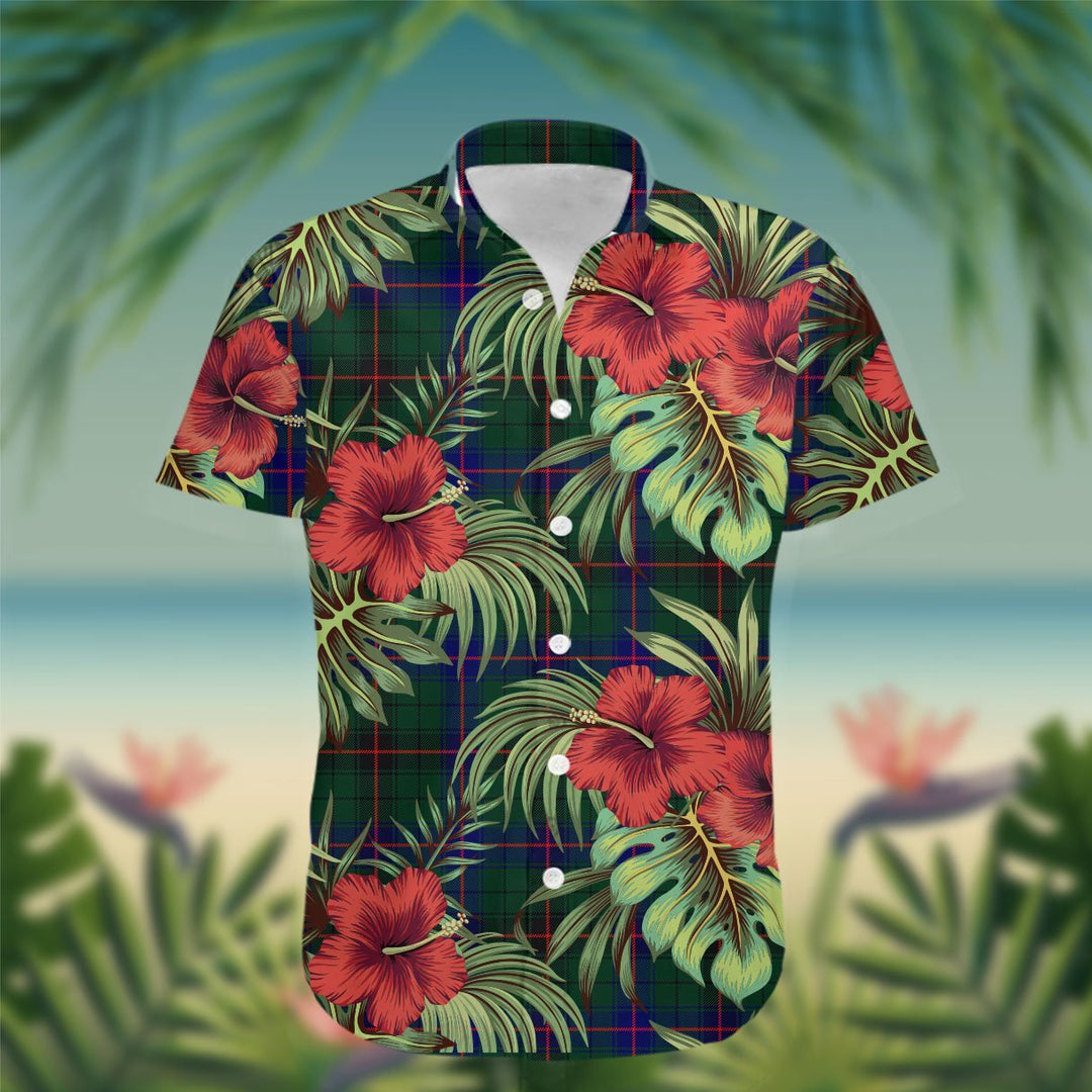 Davidson Tartan Hawaiian Shirt Hibiscus, Coconut, Parrot, Pineapple - Tropical Garden Shirt