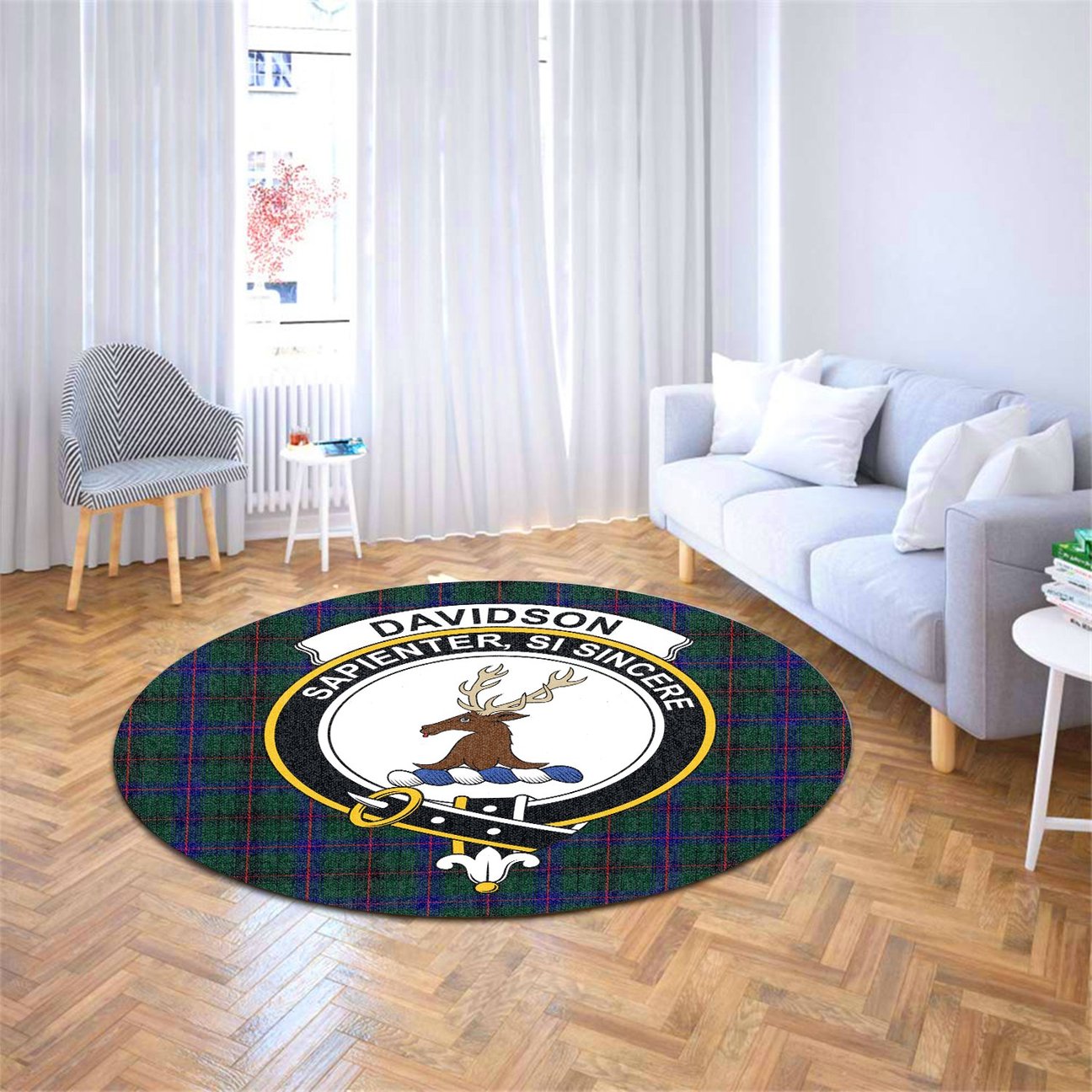 Davidson Modern Tartan Crest Round Rug