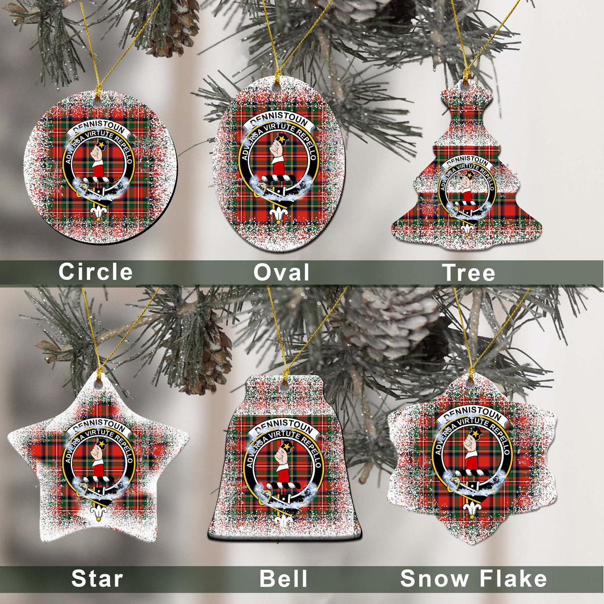 Dennistoun Tartan Christmas Ceramic Ornament - Snow Style