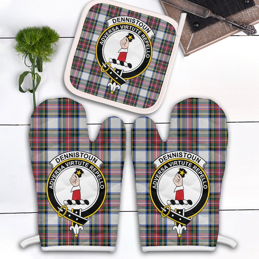 Dennistoun Tartan Crest Oven Mitt And Pot Holder (2 Oven Mitts + 1 Pot Holder)