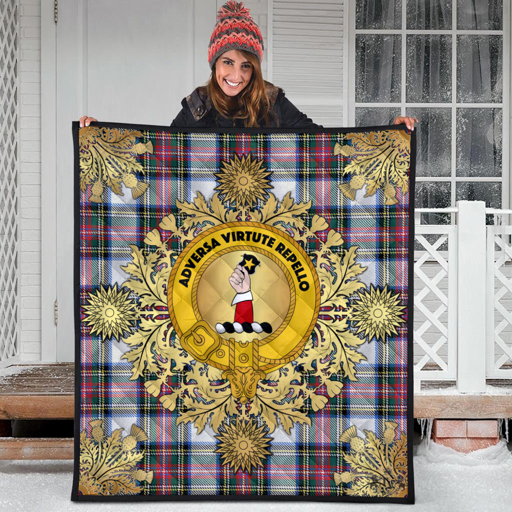 Dennistoun Tartan Crest Premium Quilt - Gold Thistle Style