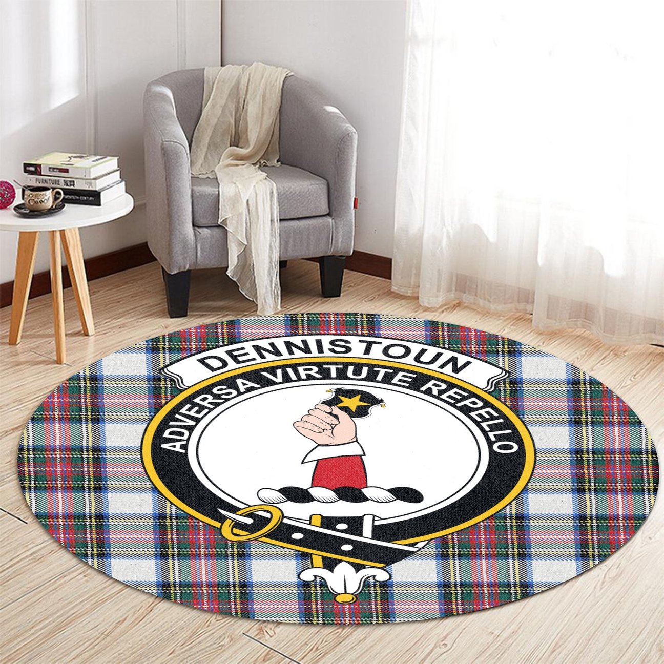 Dennistoun Tartan Crest Round Rug