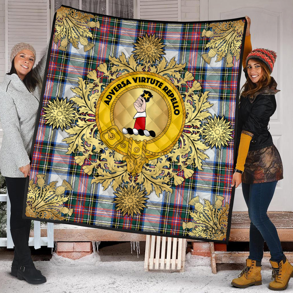 Dennistoun Tartan Crest Premium Quilt - Gold Thistle Style