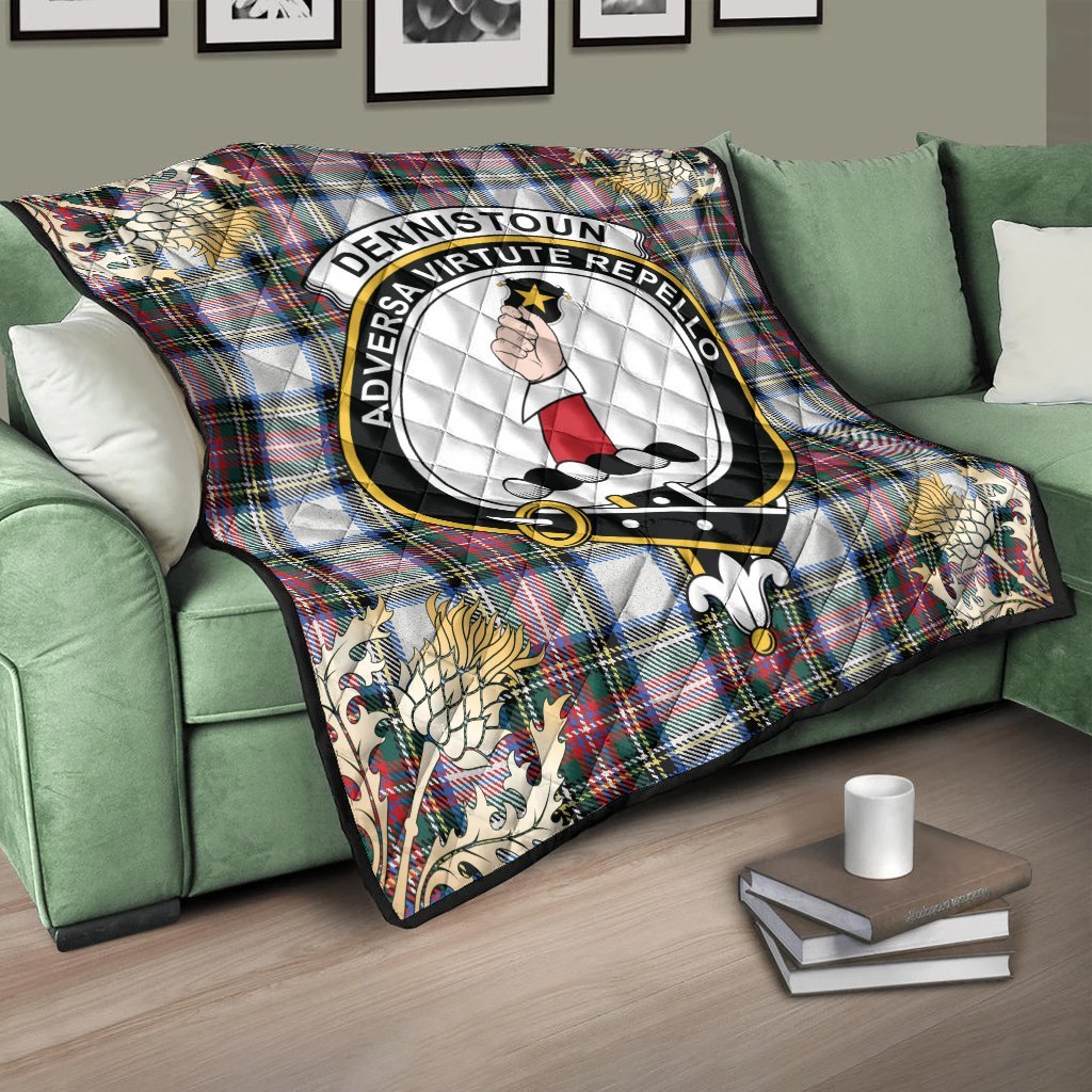 Dennistoun Tartan Crest Premium Quilt - Gold Thistle Style