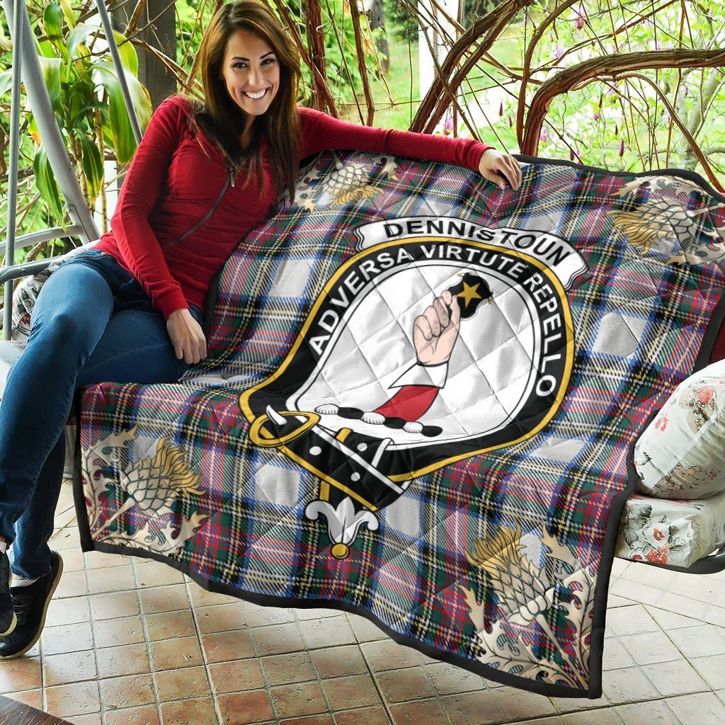 Dennistoun Tartan Crest Premium Quilt - Gold Thistle Style