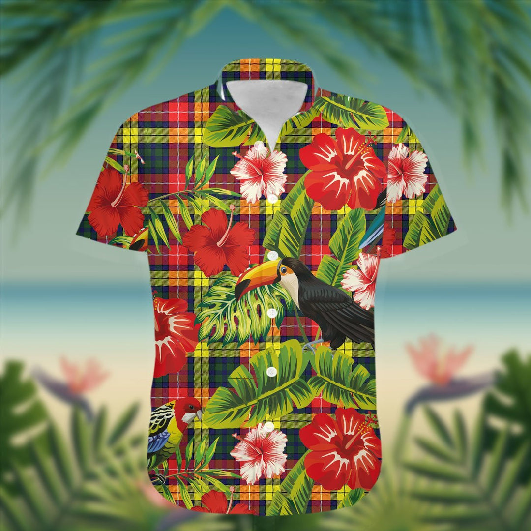 Dewar Tartan Hawaiian Shirt Hibiscus, Coconut, Parrot, Pineapple - Tropical Garden Shirt