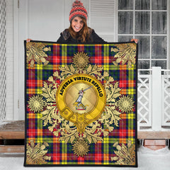 Dewar Tartan Crest Premium Quilt - Gold Thistle Style