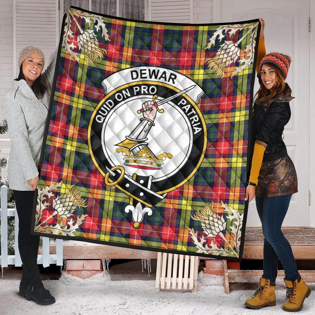 Dewar Tartan Crest Premium Quilt - Gold Thistle Style