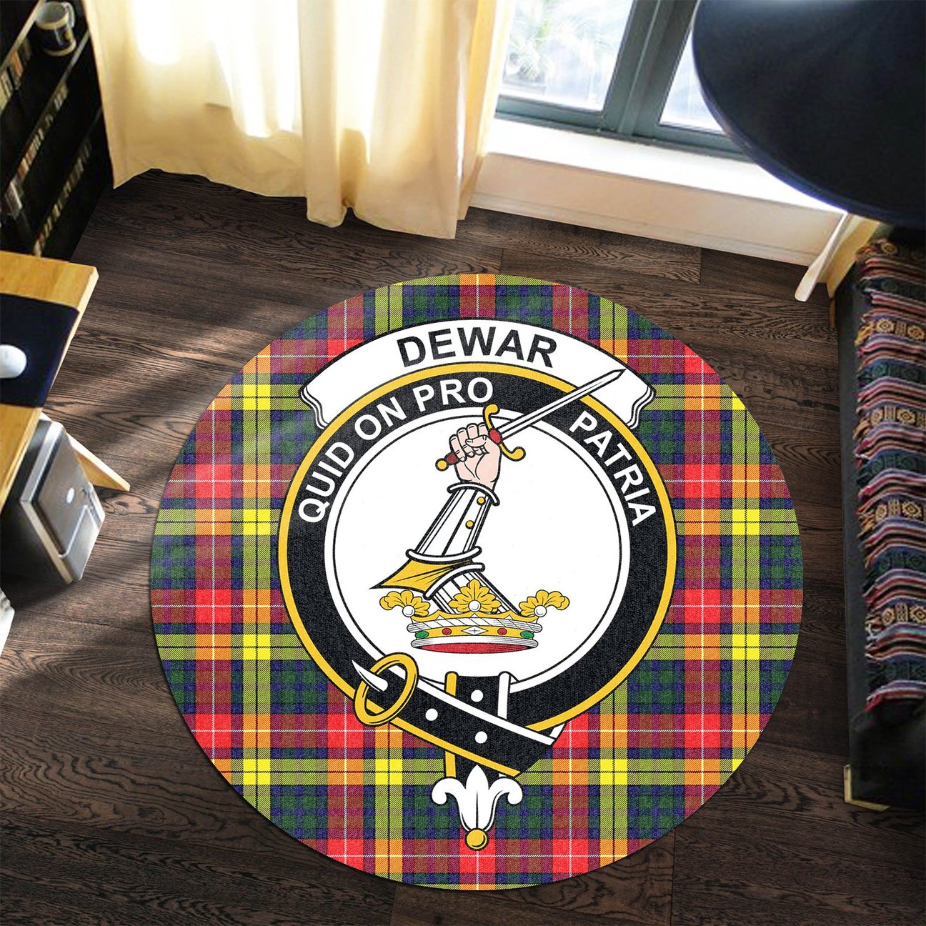 Dewar Tartan Crest Round Rug