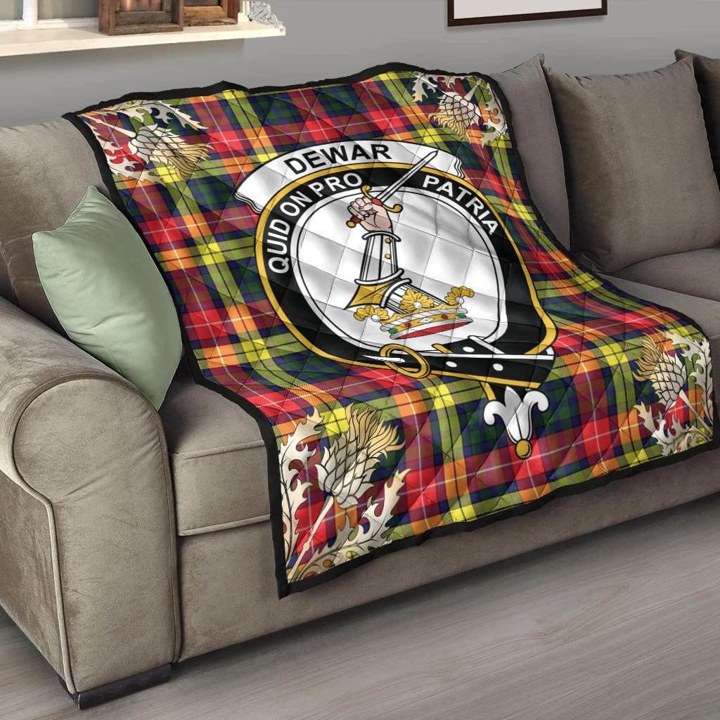 Dewar Tartan Crest Premium Quilt - Gold Thistle Style