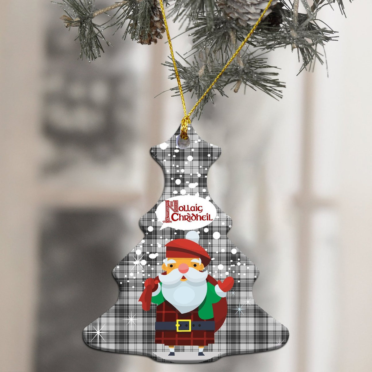 Douglas Grey Modern Tartan Christmas Ceramic Ornament - Santa Style