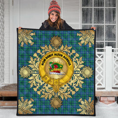 Douglas Ancient Tartan Crest Premium Quilt - Gold Thistle Style