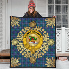 Douglas Modern Tartan Crest Premium Quilt - Gold Thistle Style