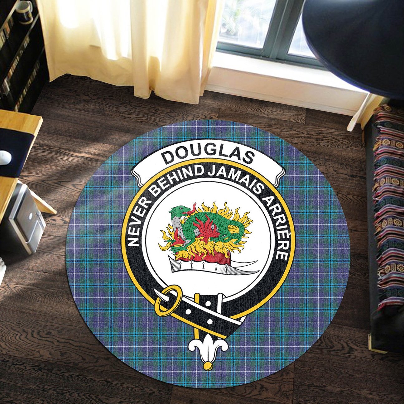 Douglas Modern Tartan Crest Round Rug