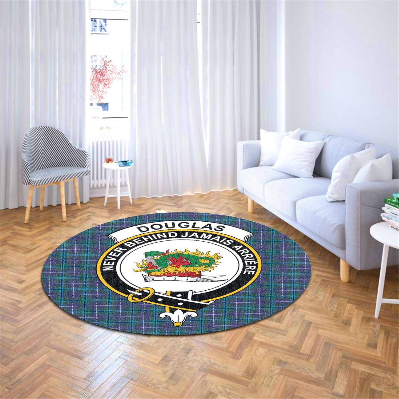 Douglas Modern Tartan Crest Round Rug