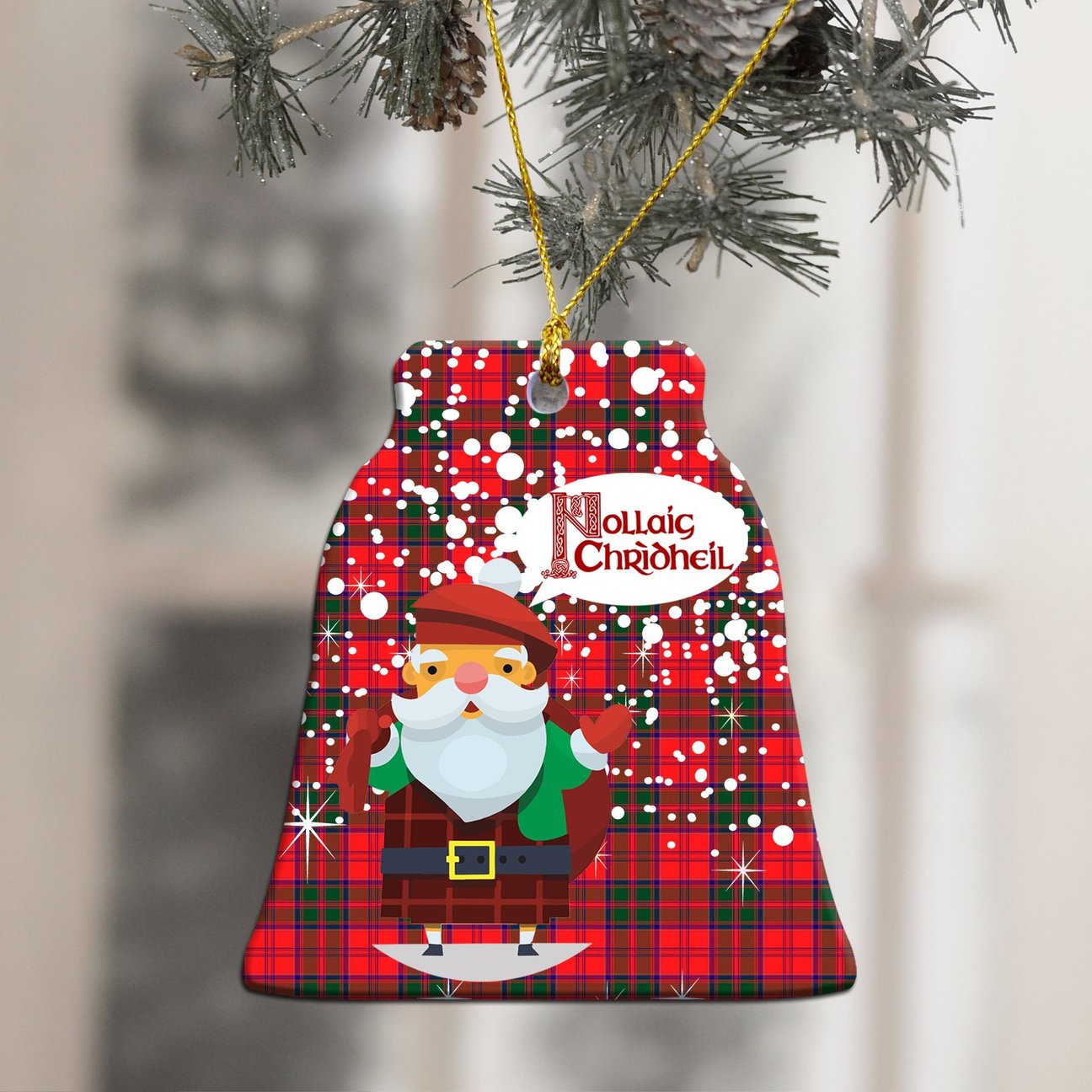 Drummond Modern Tartan Christmas Ceramic Ornament - Santa Style