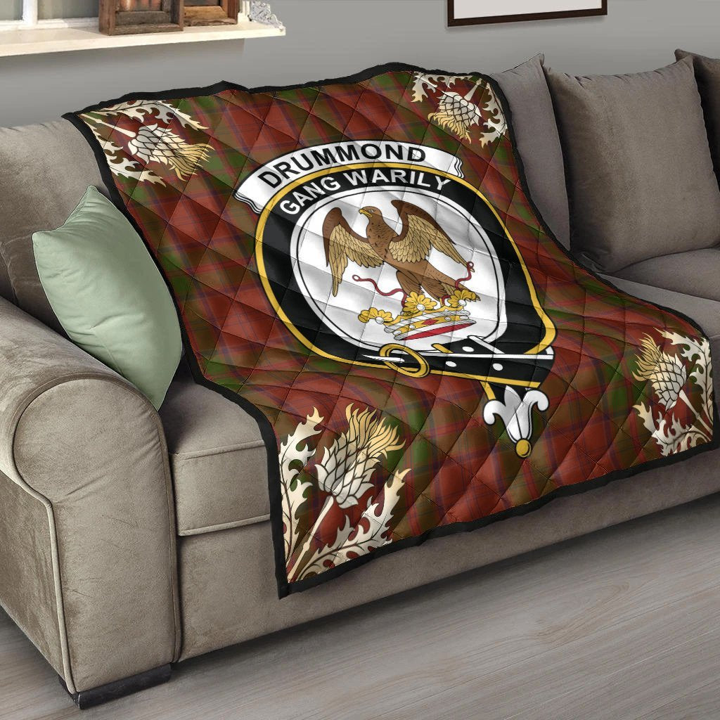 Drummond Tartan Crest Premium Quilt - Gold Thistle Style