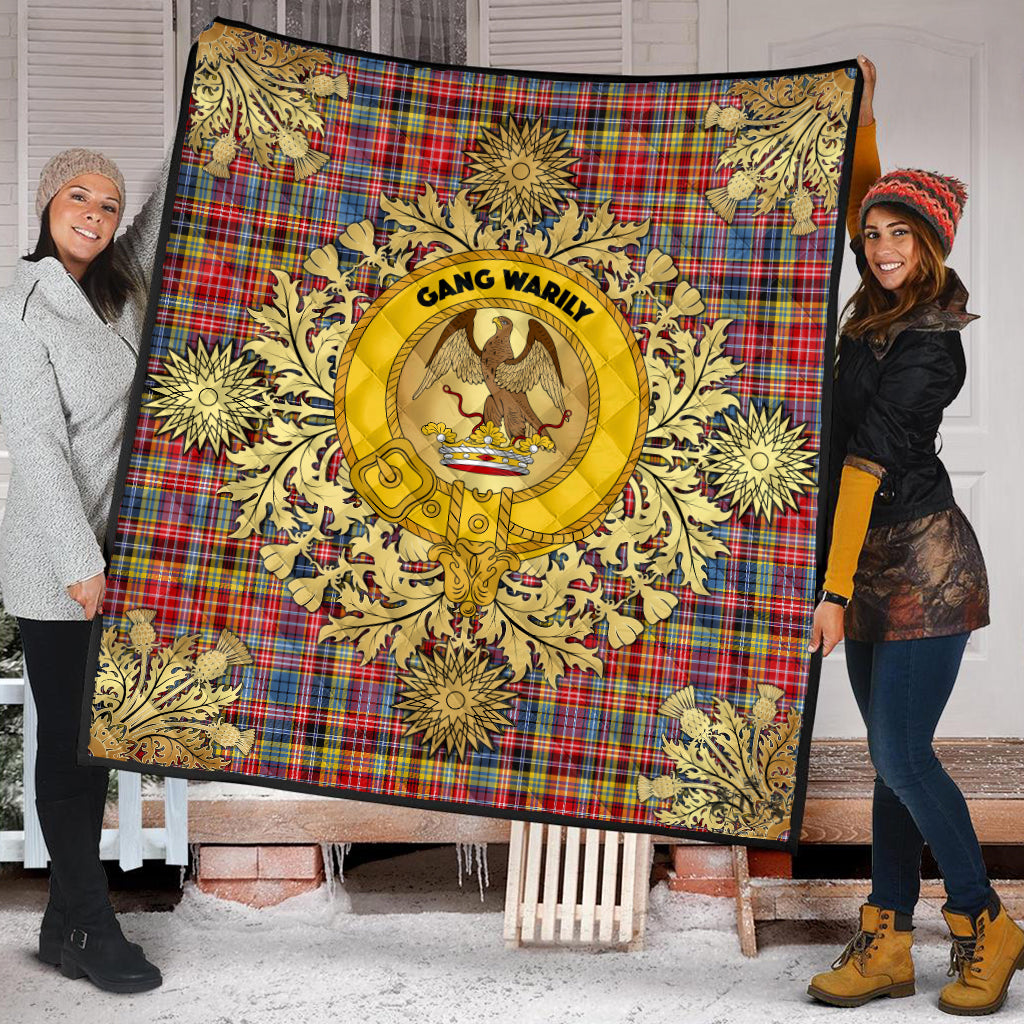 Drummond Of Strathallan Tartan Crest Premium Quilt - Gold Thistle Style