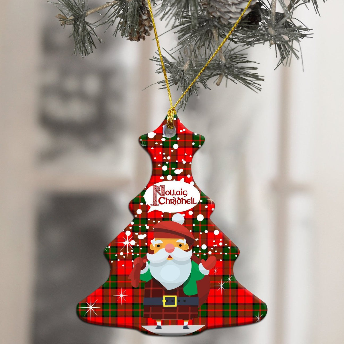 Dunbar Modern Tartan Christmas Ceramic Ornament - Santa Style