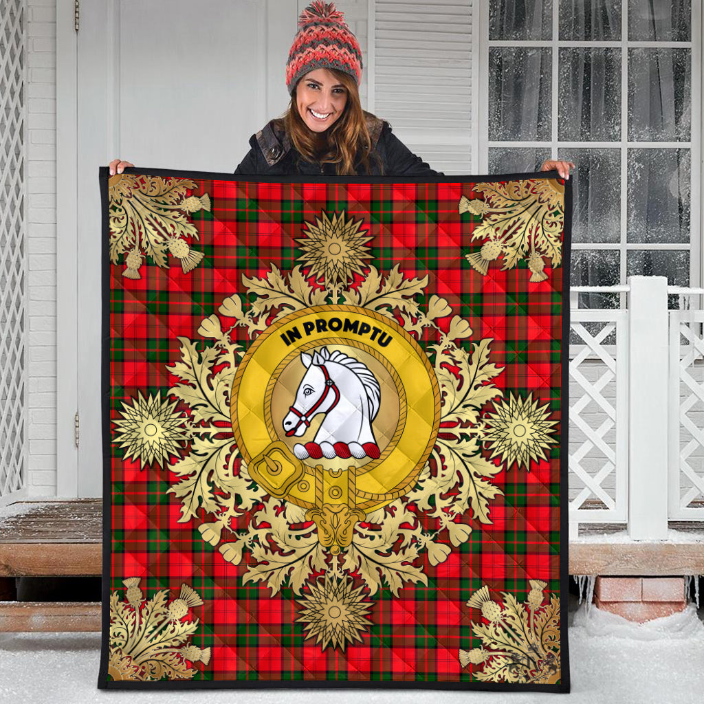 Dunbar Modern Tartan Crest Premium Quilt - Gold Thistle Style