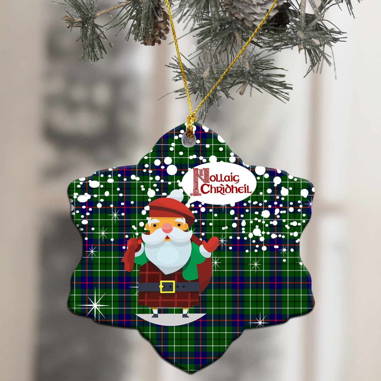 Duncan Modern Tartan Christmas Ceramic Ornament - Santa Style