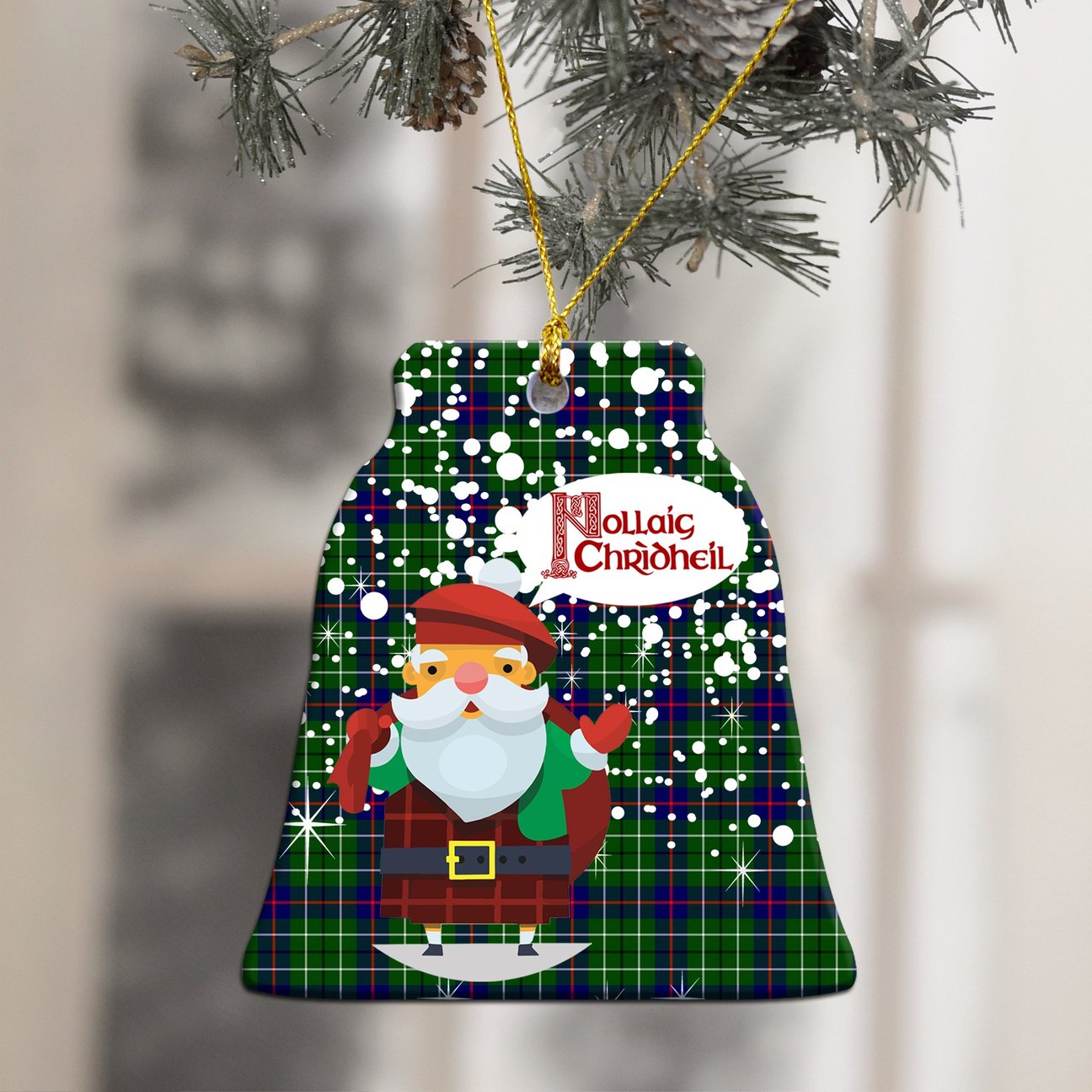 Duncan Modern Tartan Christmas Ceramic Ornament - Santa Style