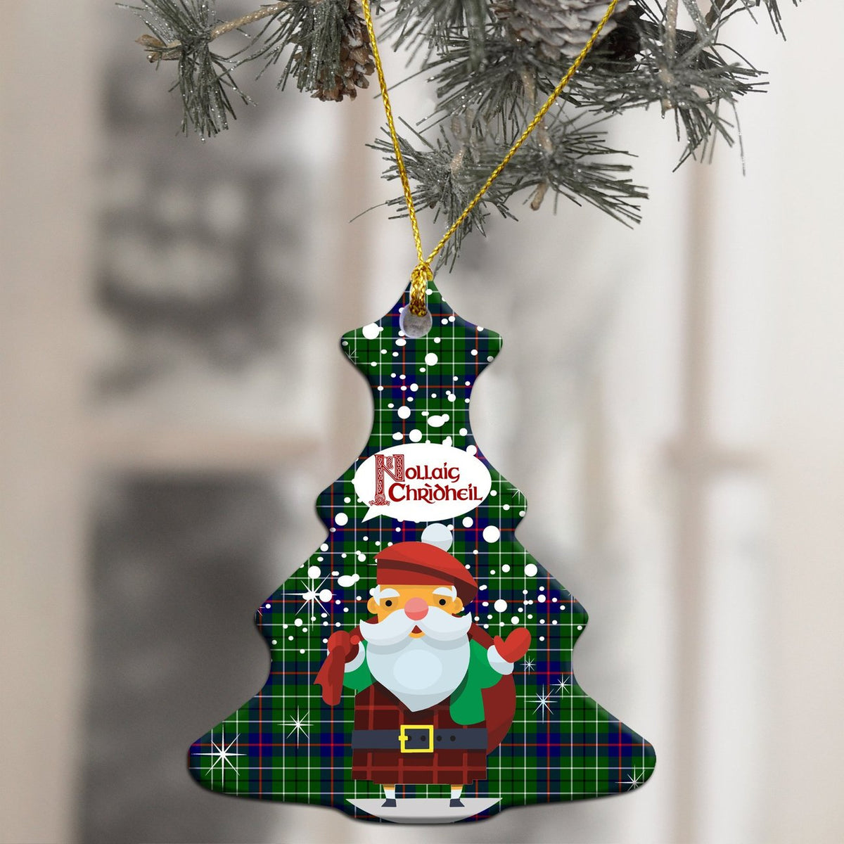 Duncan Modern Tartan Christmas Ceramic Ornament - Santa Style