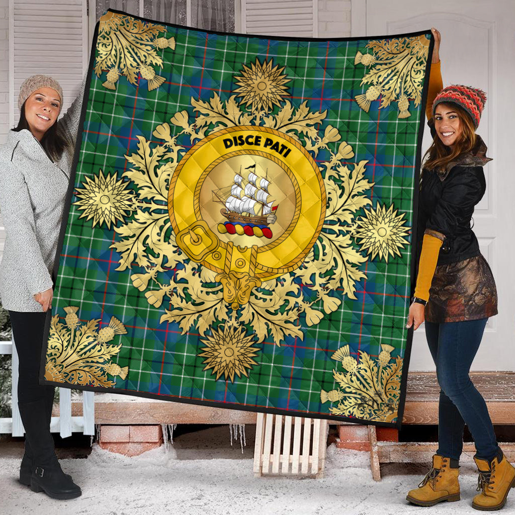 Duncan Ancient Tartan Crest Premium Quilt - Gold Thistle Style