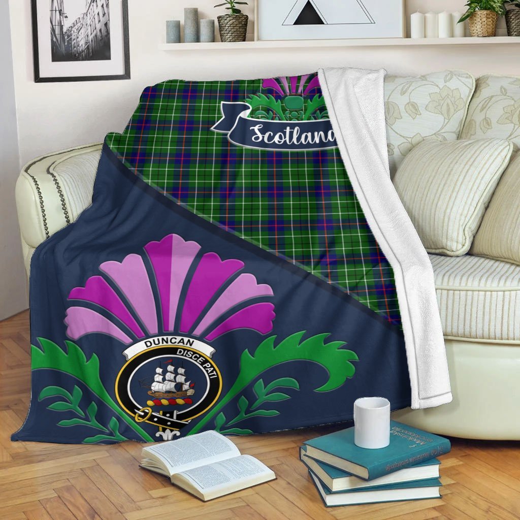 Duncan Tartan Crest Premium Blanket - Thistle Style