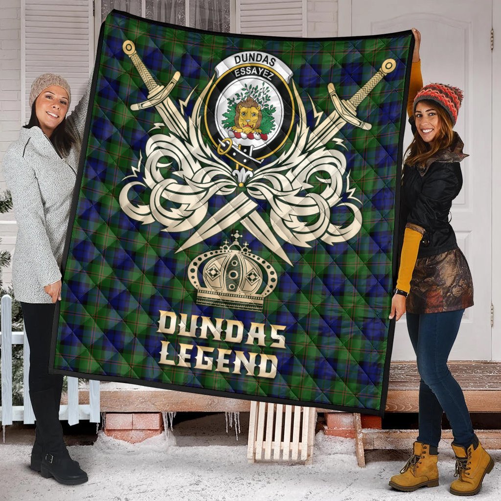 Dundas Modern Tartan Crest Legend Gold Royal Premium Quilt