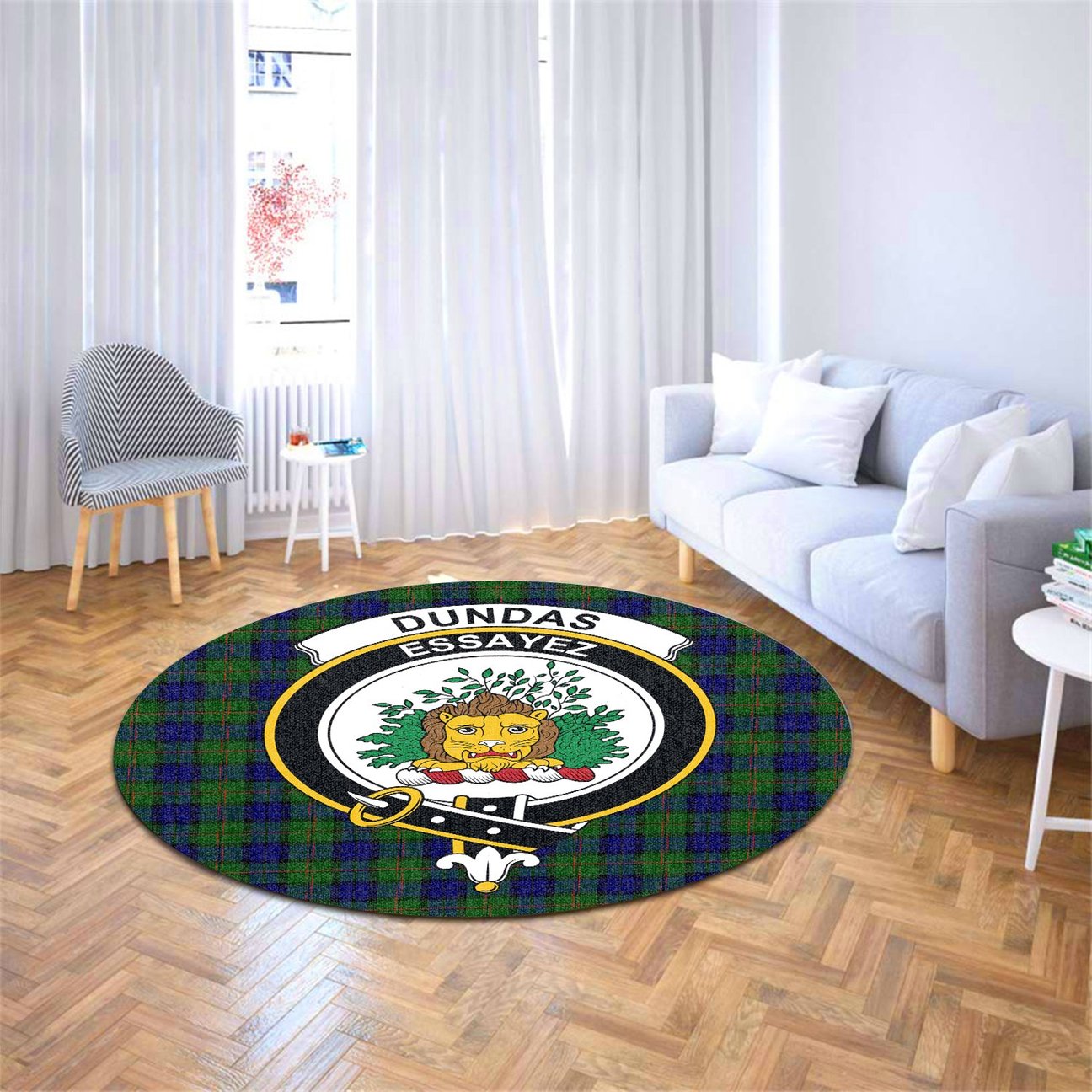 Dundas Modern Tartan Crest Round Rug