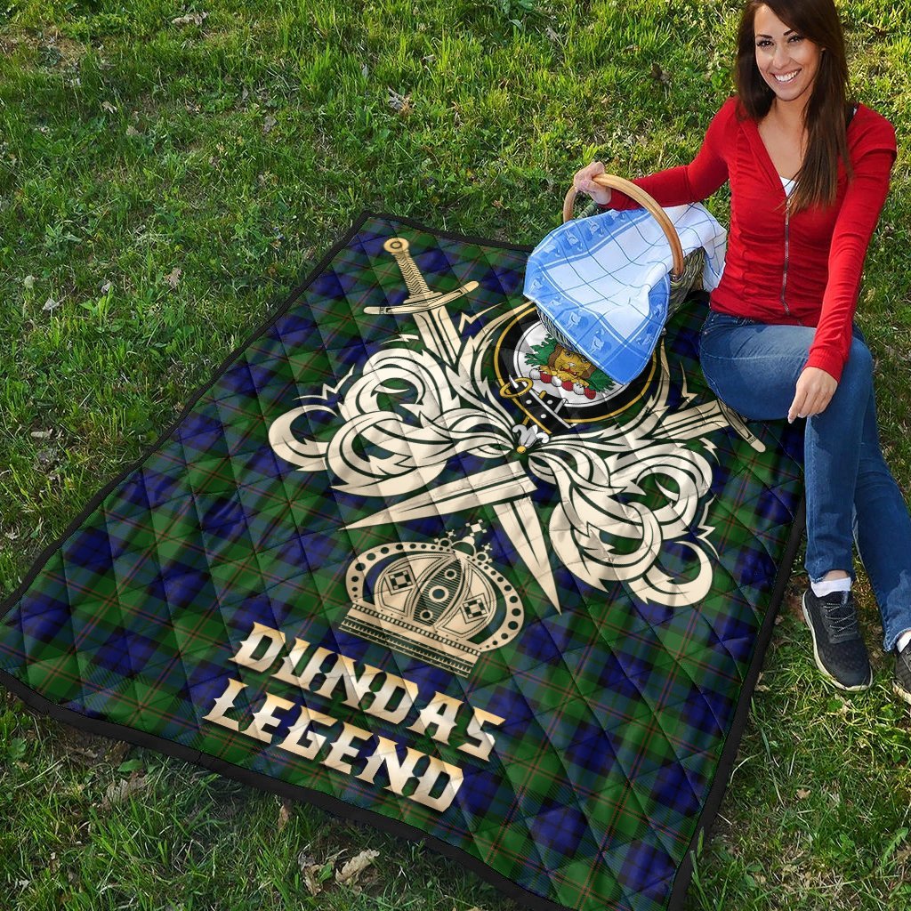 Dundas Modern Tartan Crest Legend Gold Royal Premium Quilt