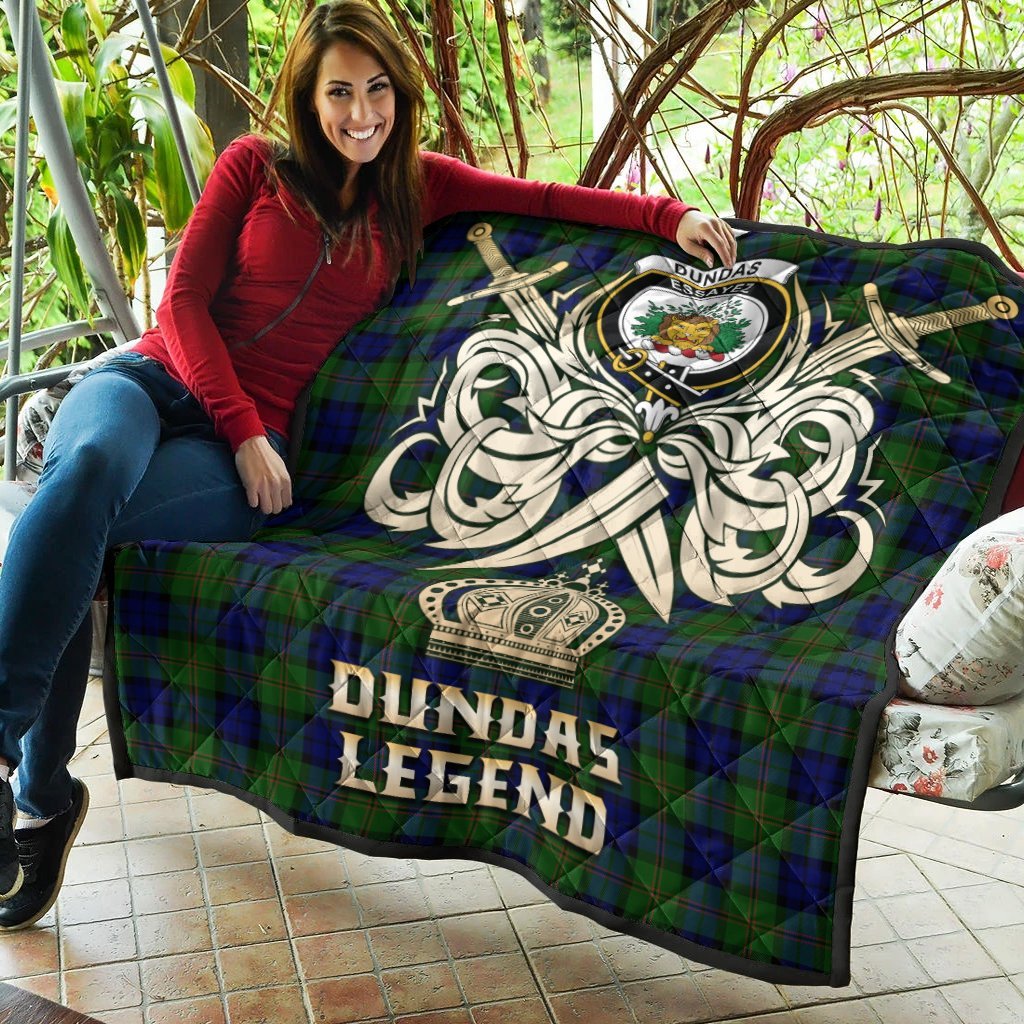 Dundas Modern Tartan Crest Legend Gold Royal Premium Quilt