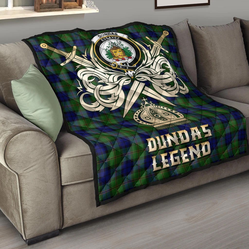 Dundas Modern Tartan Crest Legend Gold Royal Premium Quilt