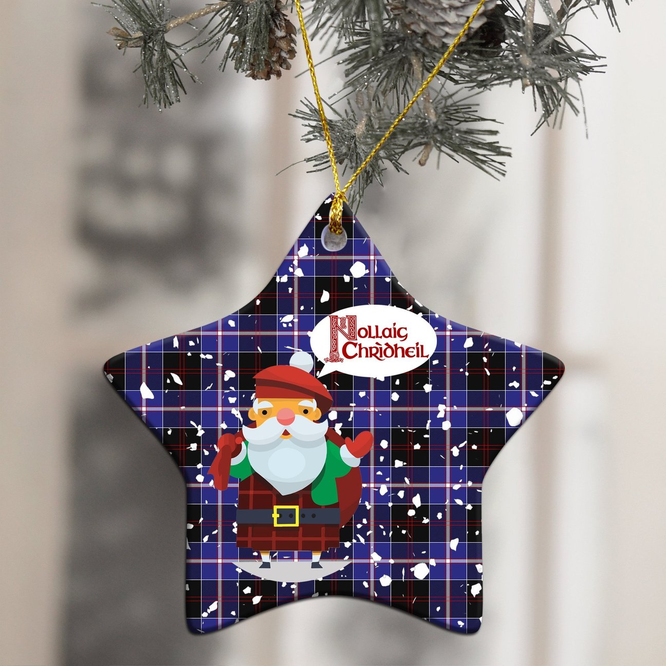 Dunlop Modern Tartan Christmas Ceramic Ornament - Santa Style