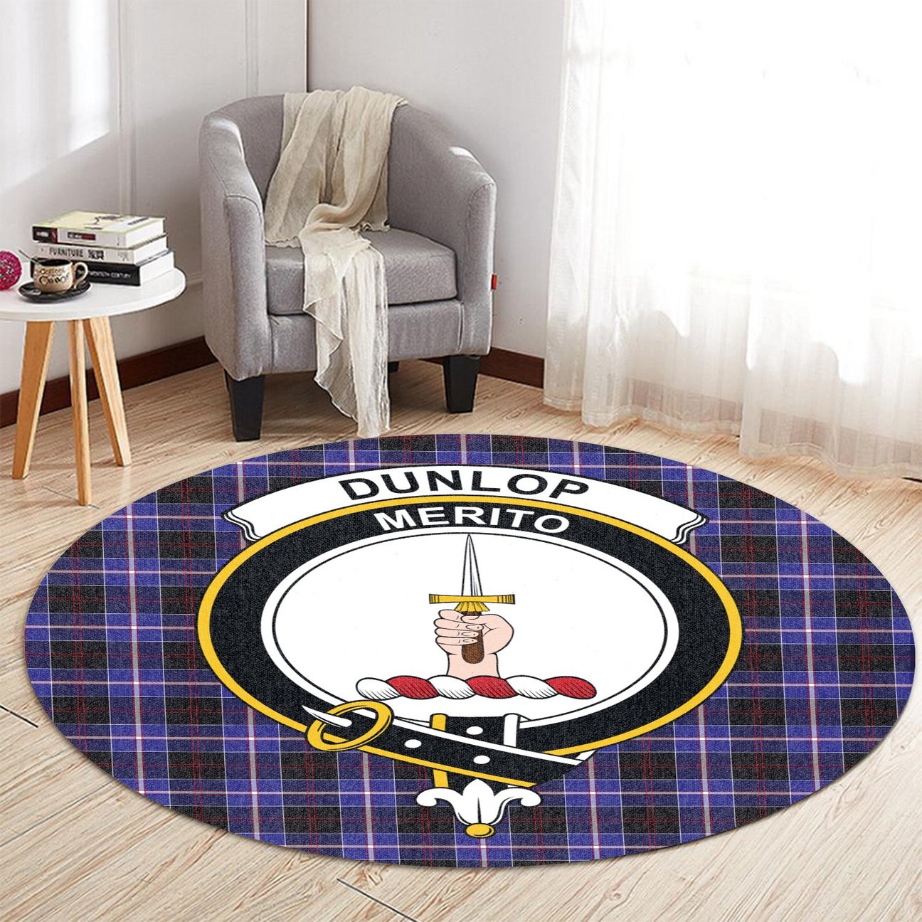 Dunlop Modern Tartan Crest Round Rug