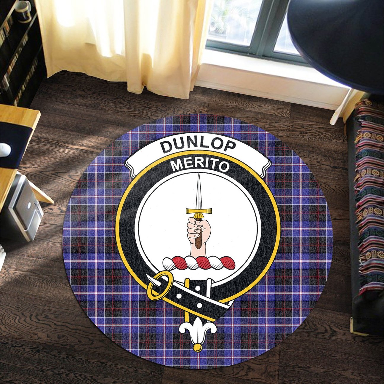 Dunlop Modern Tartan Crest Round Rug