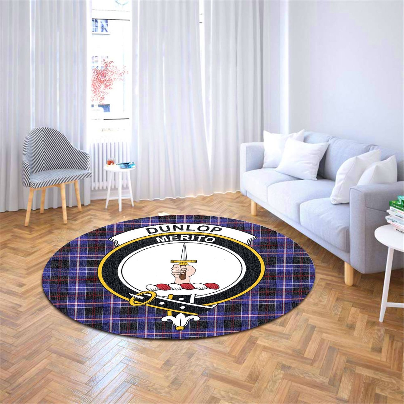 Dunlop Modern Tartan Crest Round Rug