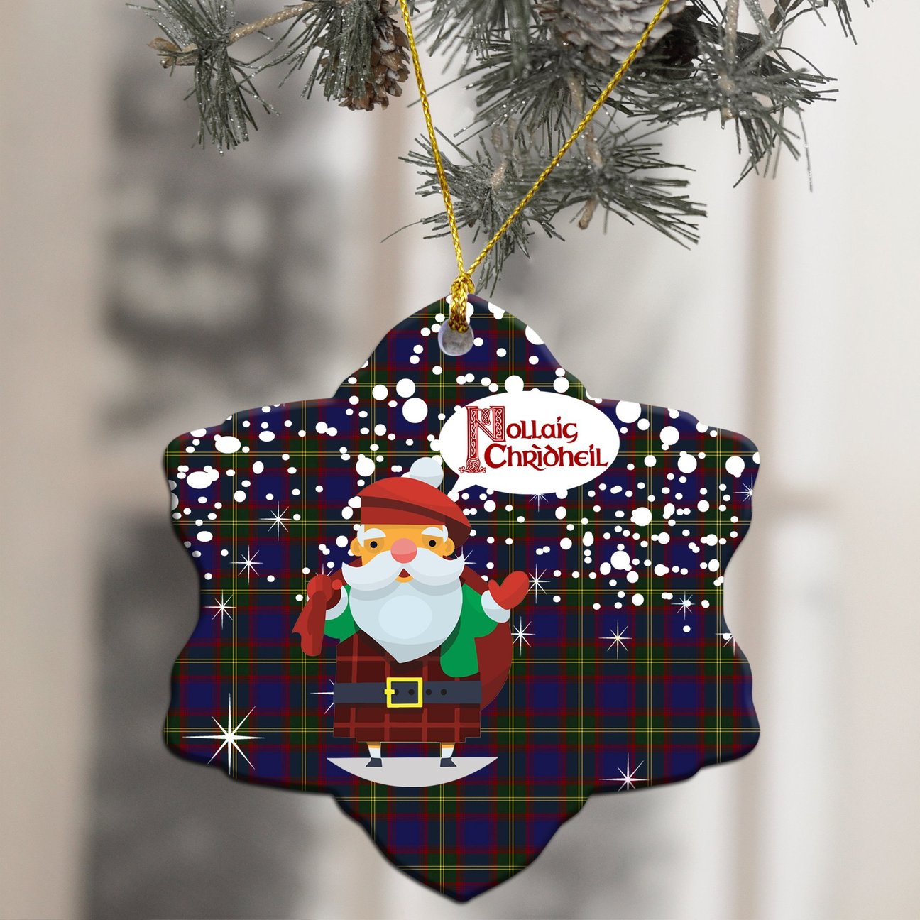 Durie Tartan Christmas Ceramic Ornament - Santa Stylec