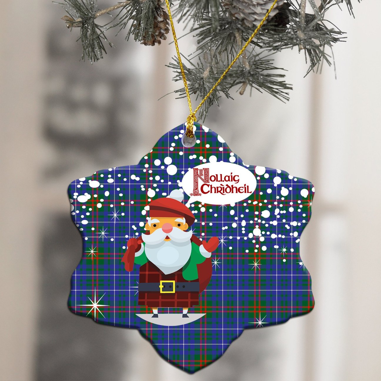 Edmonstone Tartan Christmas Ceramic Ornament - Santa Style